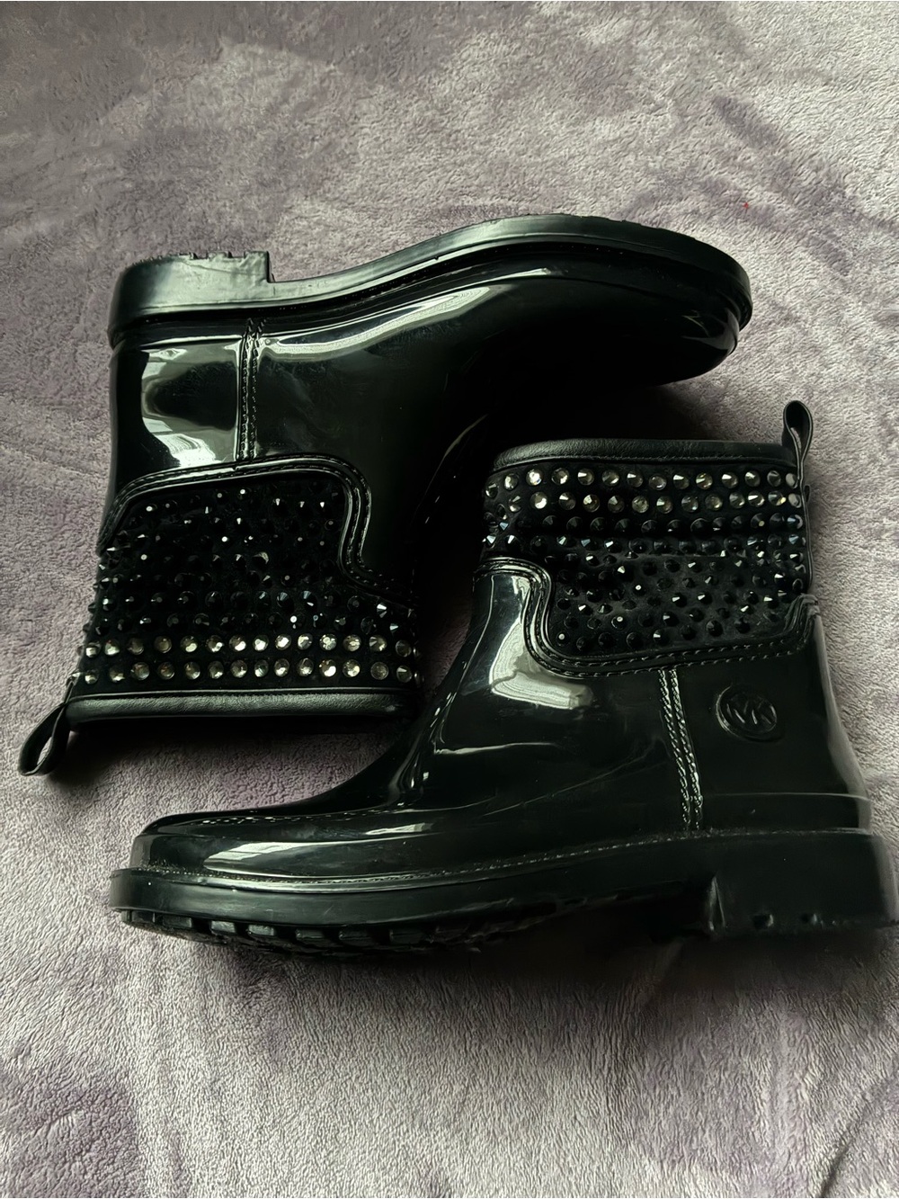 Michael Kors Black Studded Glossy Rain Ankle Boots